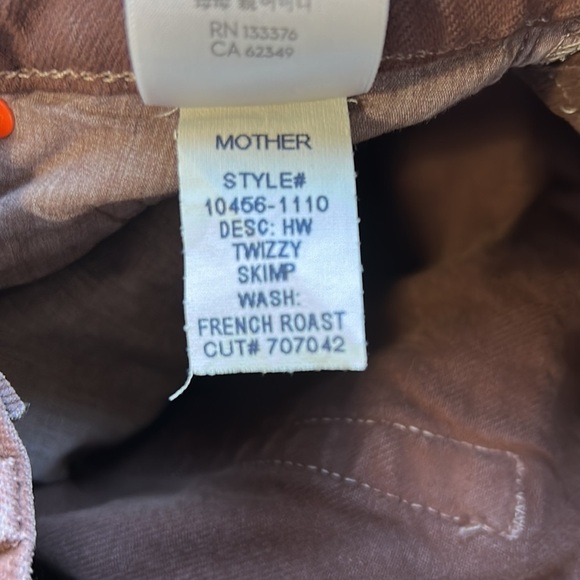 MOTHER SNACKS Twizzy Jean Skimp French Toast High Waist Brown Sz 23 NEW - Picture 13 of 13